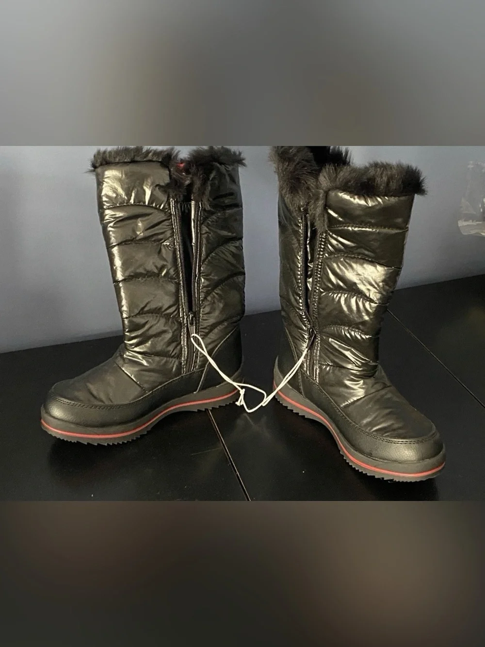 Cat & Jack Girls' Nicole Zipper Black Winter Snow Cold Boots Fur Trim Size 3